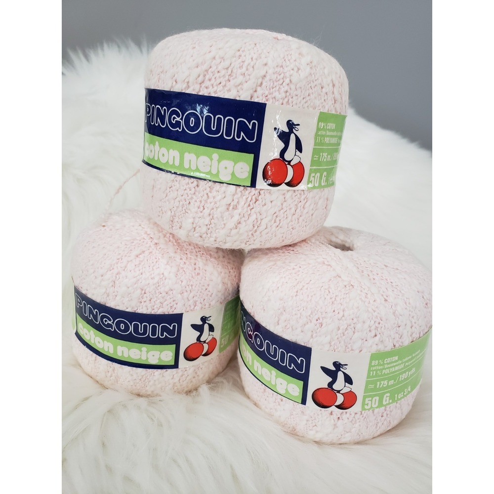 NEW Lot of 3 - Pingouin Coton Neige- Light Pink- 50 Gm/190yd- Made in France